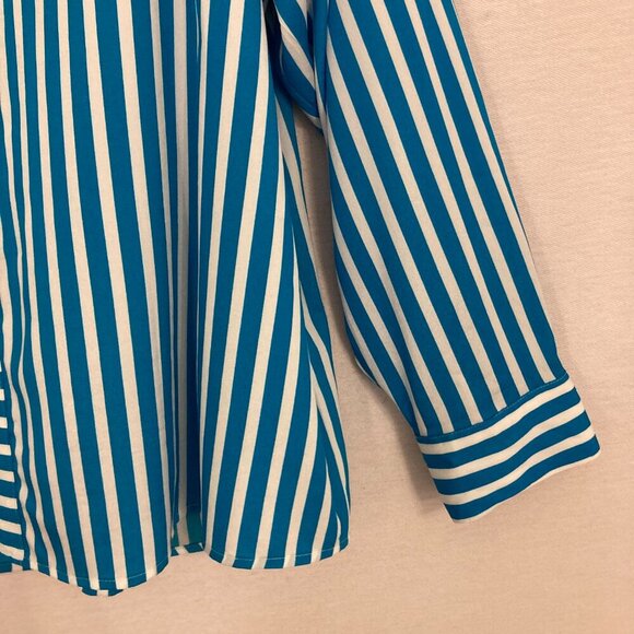 Calvin Klein Blue White Striped Quarter Zip V Neck Popover Blouse 1X Office - Picture 4 of 10